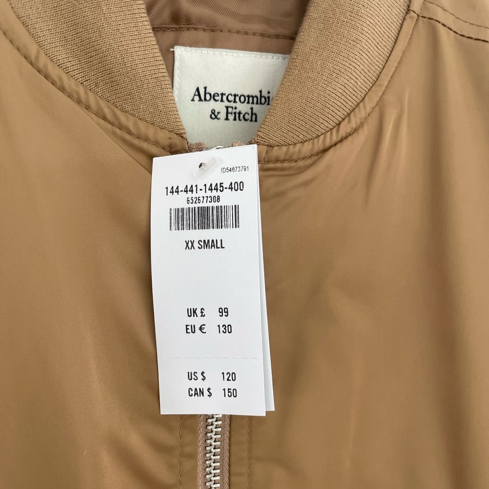 NWT Abercrombie & Fitch Brown Tan Bomber Jacket XXS - Picture 3 of 10